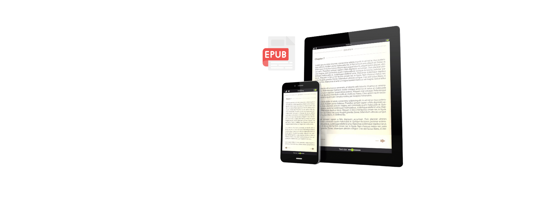 "Close-up of a smartphone screen showing an open eBook with clear digital text and a page-turning animation."